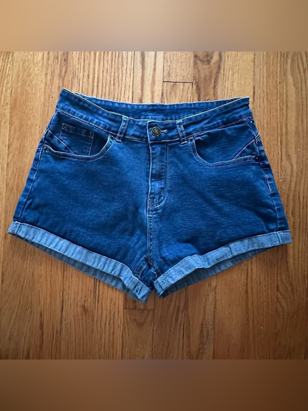 Unbranded Women’s Denim Shorts Medium Wash Blue Large Elastane Cotton Blend
